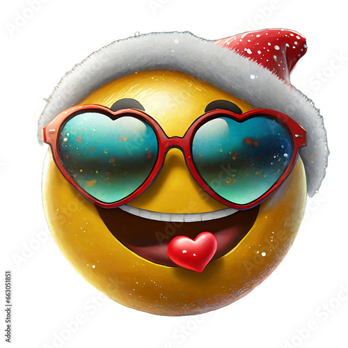 3D Christmas emoji with sunglasses with transparent background 	

