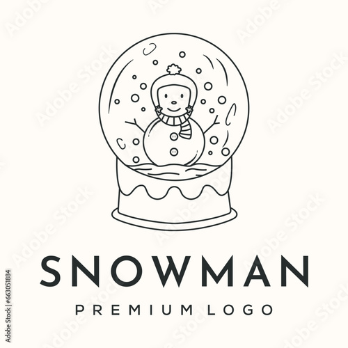 snowman smiley character line art logo vector minimalist illustration design, snowball accessories symbol design