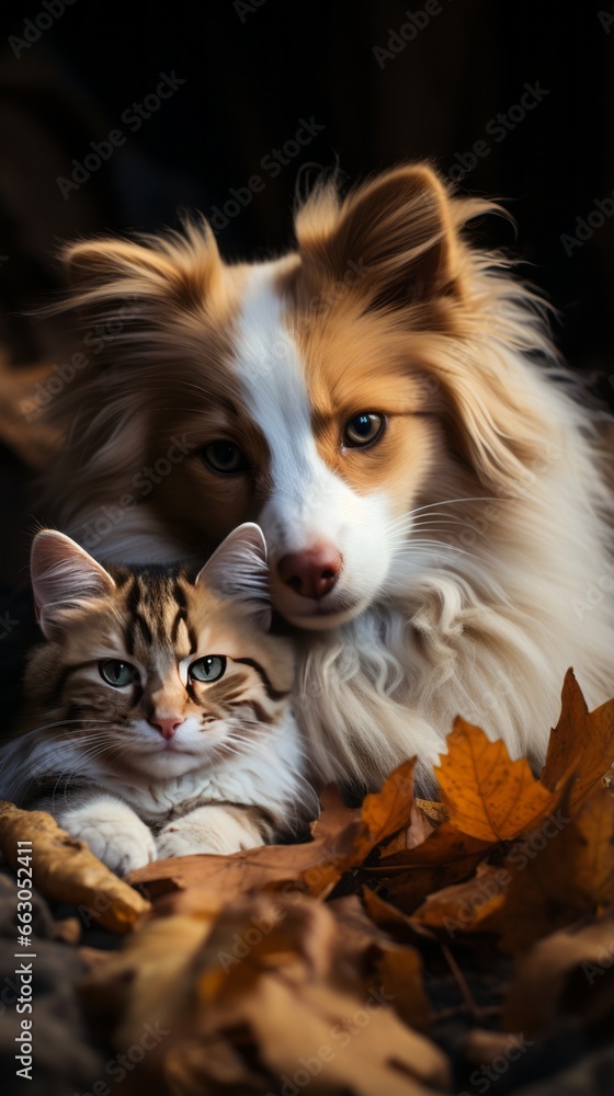 Wallpaper of Adorable Kittens and Puppies Cuddled Together, Generative AI Wallpaper of Adorable Kittens and Puppies Cuddled Together, Generative AI