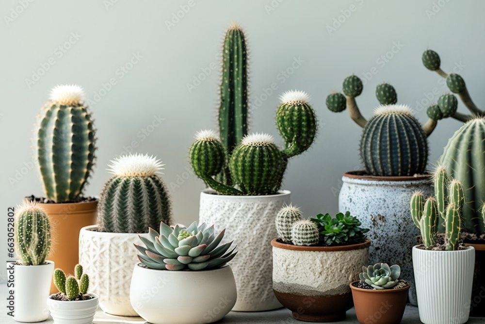 a variety of succulent and cactus plants in various containers. The old style, rustic interior decoration. Generative AI a variety of succulent and cactus plants in various containers. The old style, rustic interior decoration. Generative AI