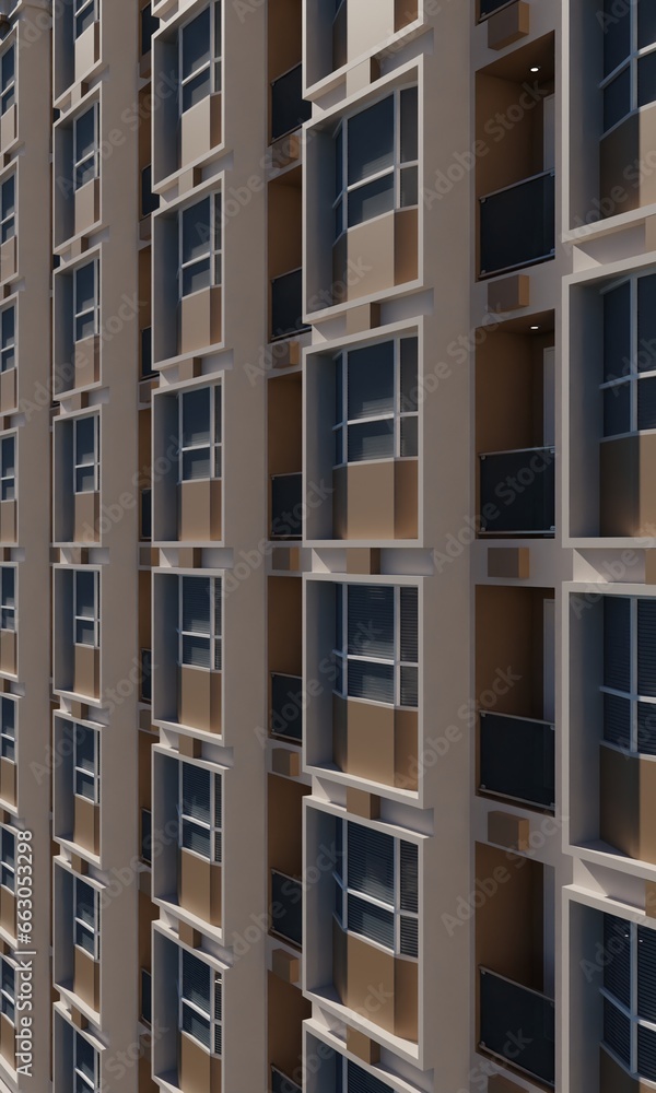 Side view balcony and window modern hotel building render 3d architecture wallpaper background Side view balcony and window modern hotel building render 3d architecture wallpaper background