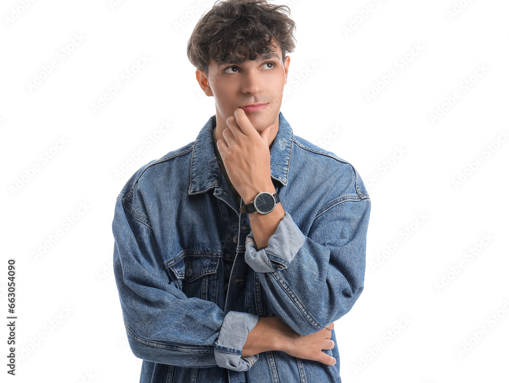 Portrait of pondering young man isolated on white background Portrait of pondering young man isolated on white background