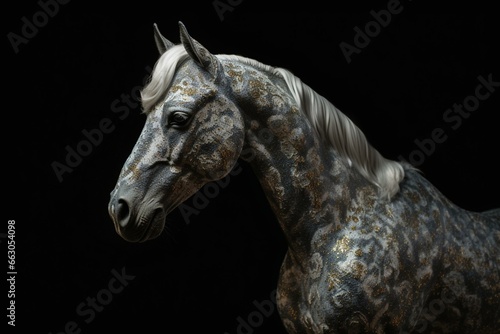 shimmering equine on a dark backdrop. Generative AI