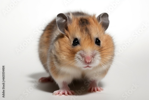Photo of a pet hamster in front of a white background
