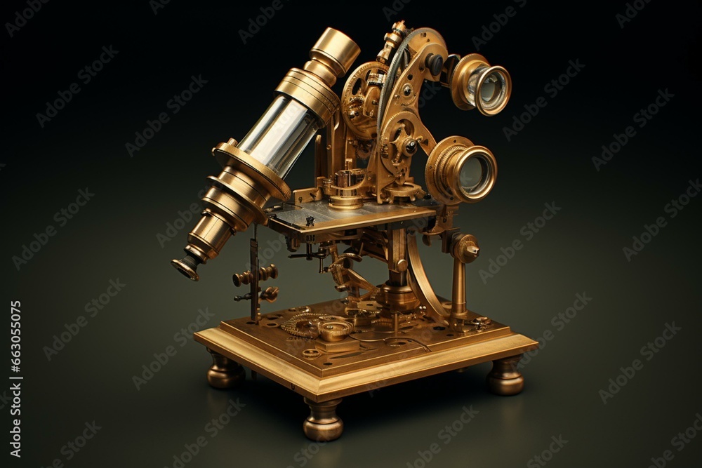 3D illustration of Robert Hooke's microscope from the 17th century. Generative AI