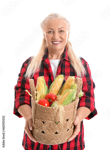Mature female farmer with w...