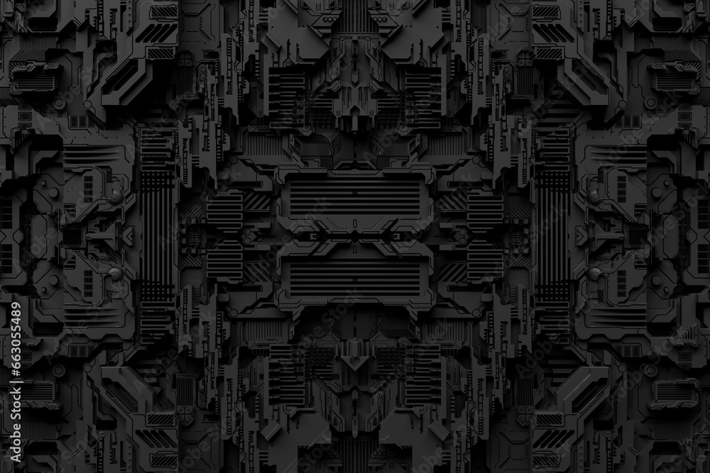 Detail of a futuristic machine. 3D illustration of a futuristic wall ...