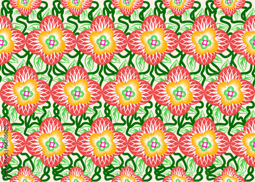 Ethnic flower embroidery ikat traditional pattern.Seamless flora ethnic pattern.Ethnic folk embroidery pattern.vector illustration.design for fabric,clothing,texture,decoration,wrapping. © apichat