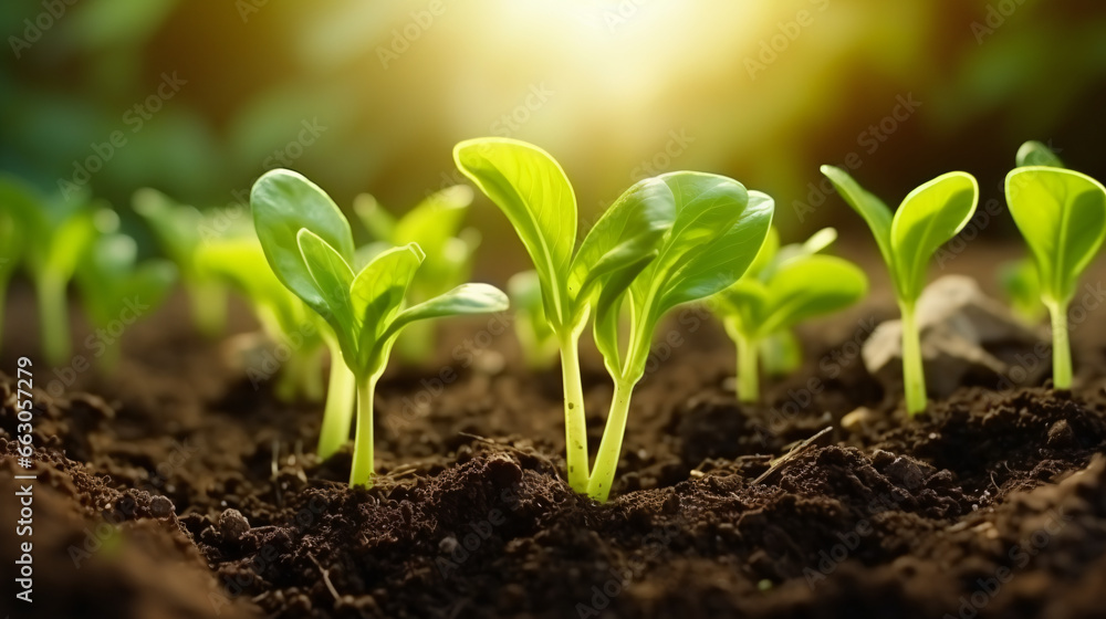 young bok choy seedlings in the ground - obrazy, fototapety, plakaty 