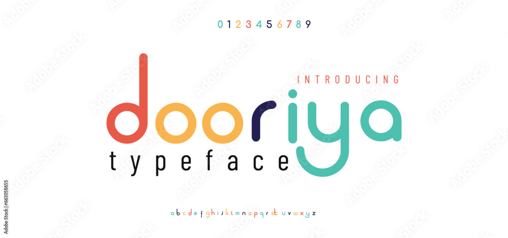 Fototapeta premium Dooriyo Modern abstract digital alphabet font. Minimal technology typography, Creative urban sport fashion futuristic font and with numbers. vector illustration