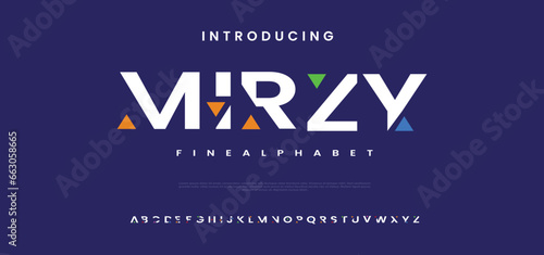 Mirzy Abstract minimal modern alphabet fonts. Typography technology vector illustration