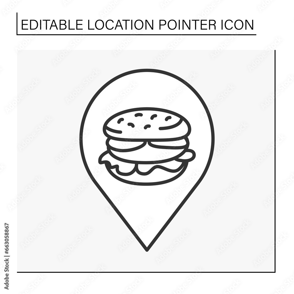 Pointer line icon.Fast food restaurant symbol navigation. Hamburger
