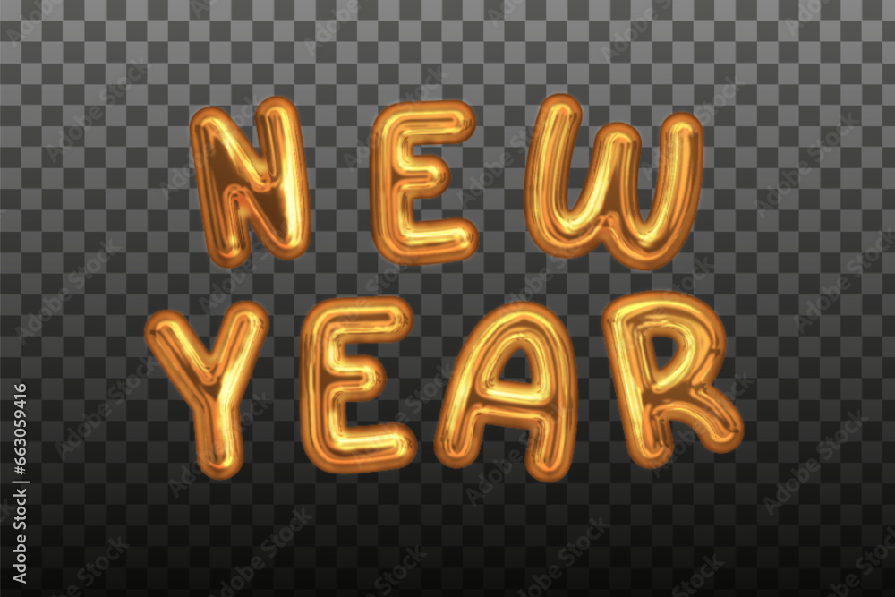 New year text 3d golden foil balloon New year text 3d golden foil balloon