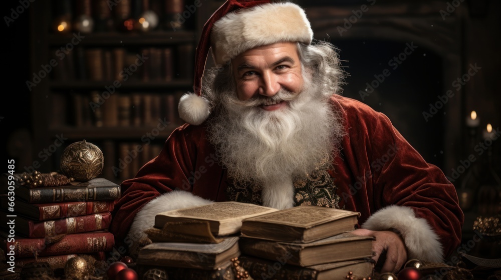 santa claus with christmas tree, winter theme, christmas background and wallpaper