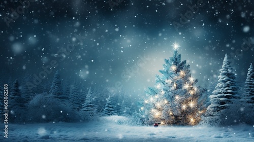 light winter background, christmas tree, snow, generative ai © Nia™