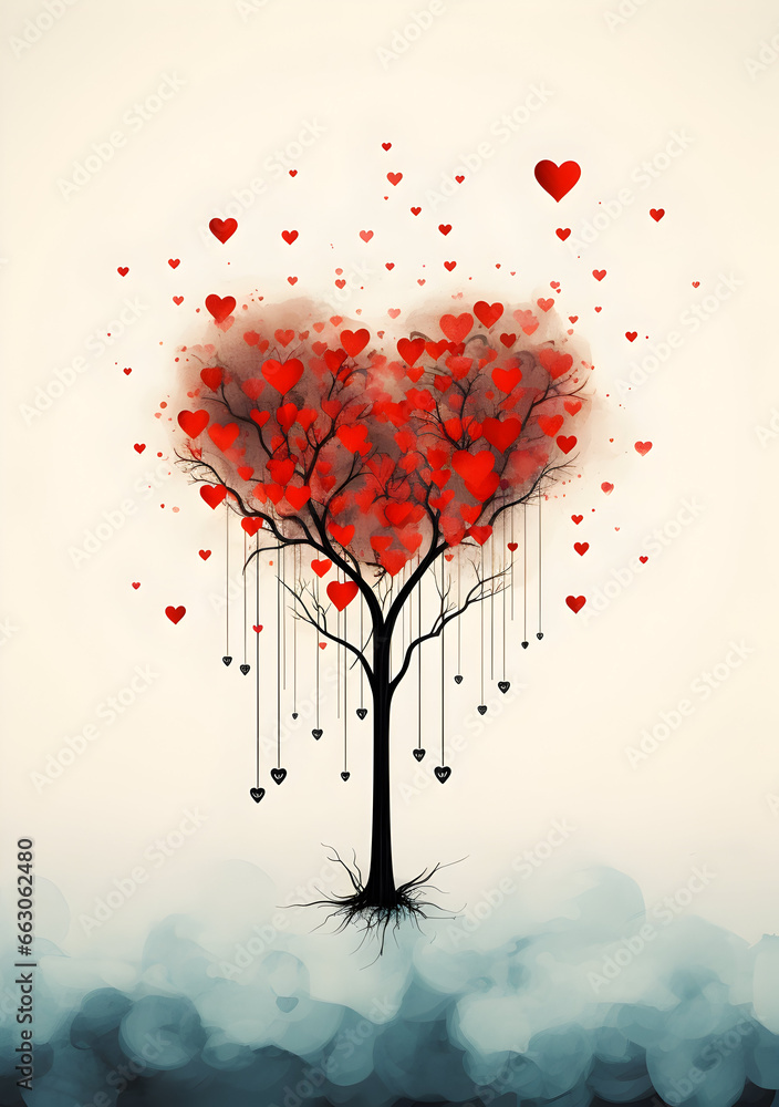Tree with hearts, Love tree background, hearts falling from tree