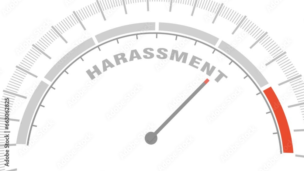 Harassment social concept. Instrument scale with arrow. Colorful infographic gauge element. Harassment social concept. Instrument scale with arrow. Colorful infographic gauge element.
