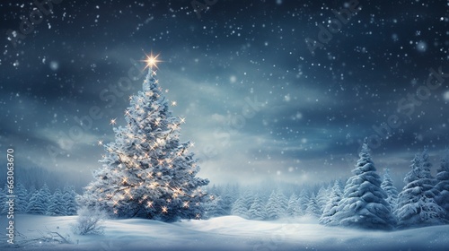 light winter background, christmas tree, snow, generative ai © Nia™
