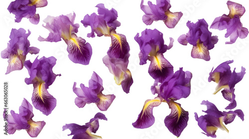 Purple Iris flower pattern on transparent background. 