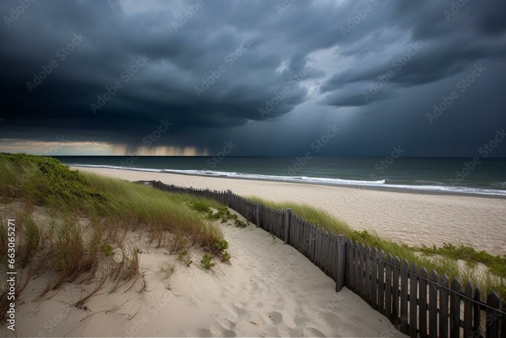 an approaching storm nears the shoreline. Generative AI