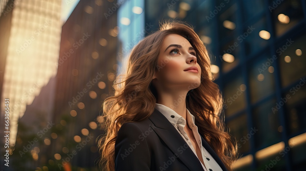 Close up portrait of young attractive businesswoman wearing smart clothes and smiling and looking absolutely happy posing outdoors city the background. Close up portrait of young attractive businesswoman wearing smart clothes and smiling and looking absolutely happy posing outdoors city the background.