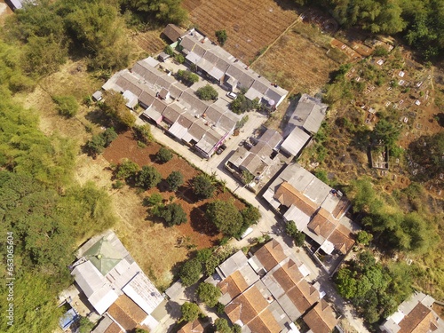 Drone Photography. Top down view of Scenic Landscape along Manglayang Mount in the morning, Bandung - Indonesia. Aerial Photography photo