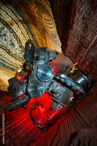 Mining machine with different saws in mineral quarry © nordroden