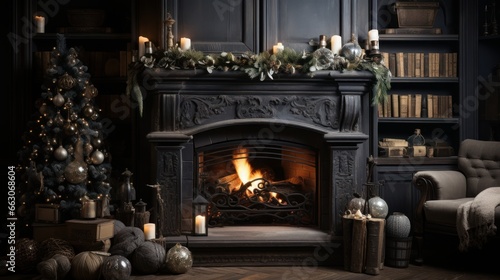 fireplace with christmas decorations © nadunprabodana