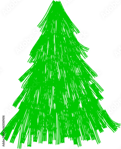 Green Christmas tree. Brush style illustration. Merry Christmas and happy new year.