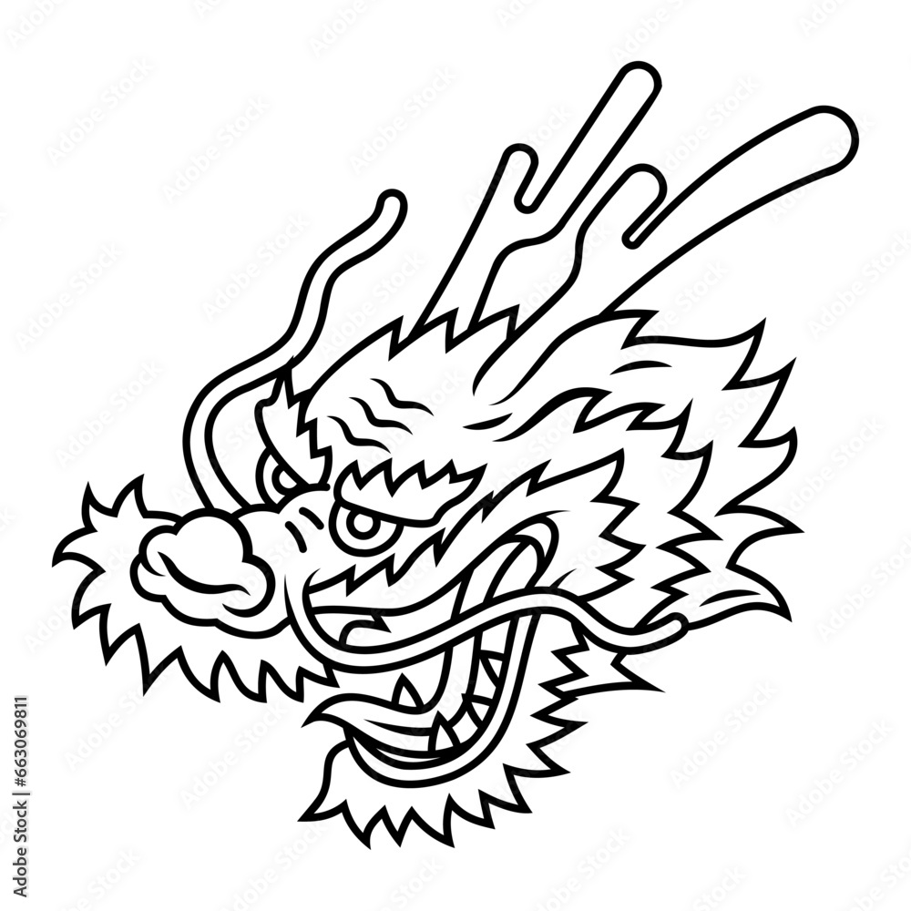 Obraz premium Dragon head line for Chinese New Year isolated on white background. Vector illustration.
