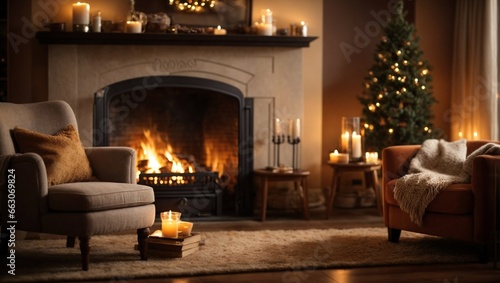 Fireplace with christmas decorations