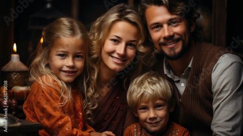 portrait of a smiling christmas family, copy space, christmas background and wallpaper