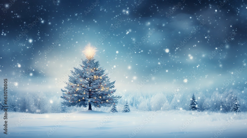 light winter background, christmas tree, snow, generative ai light winter background, christmas tree, snow, generative ai