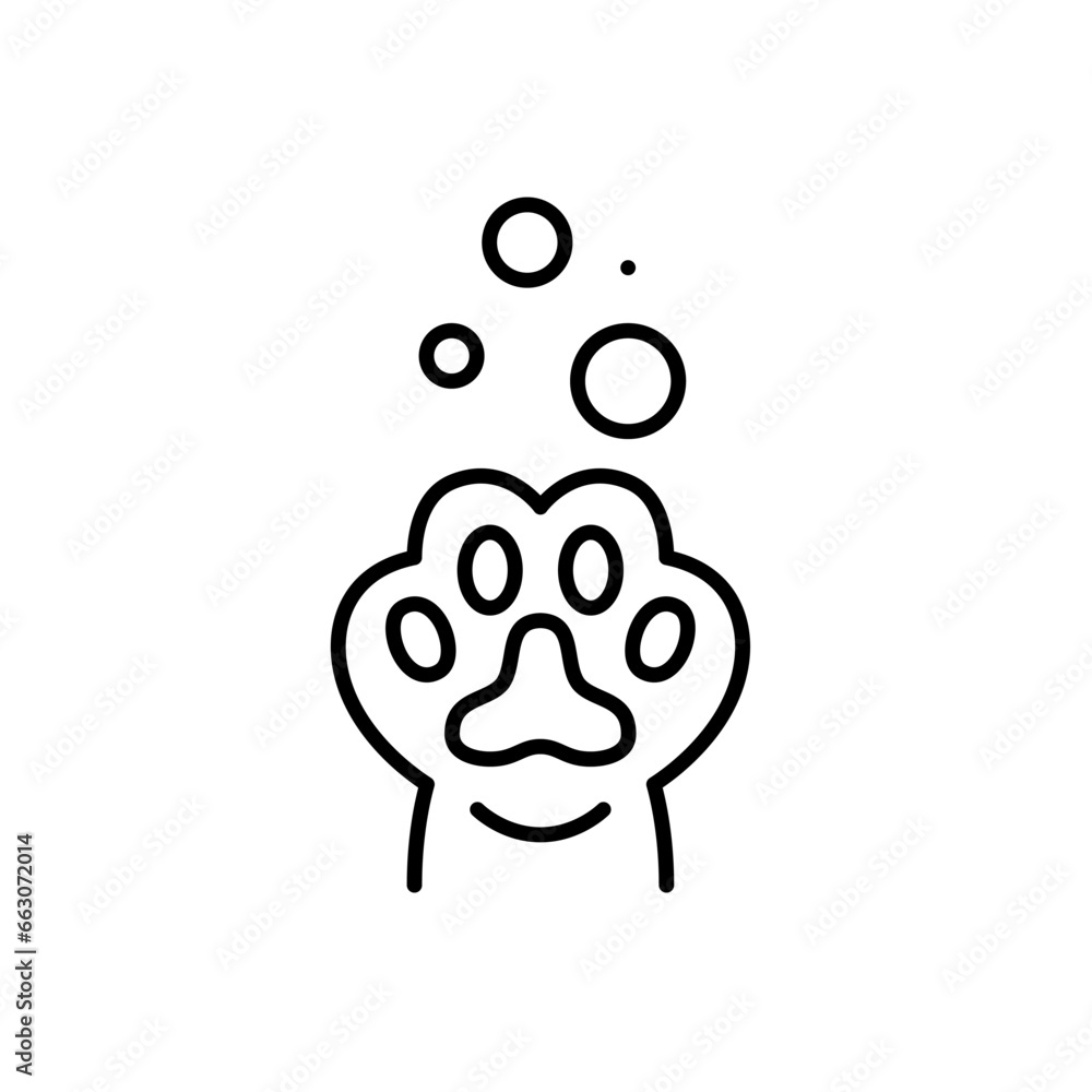 Cat holding paw up and bath soap bubbles. Pet spa. Pixel perfect, editable stroke icon Cat holding paw up and bath soap bubbles. Pet spa. Pixel perfect, editable stroke icon