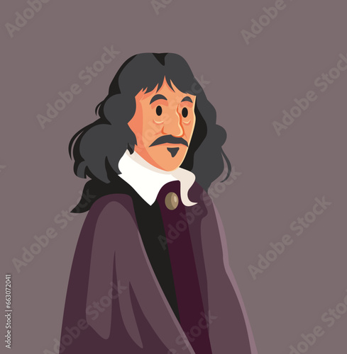 French Philosopher Rene Descartes Vector Cartoon Illustration. Portrait of a great scientist and thinker, father of modern philosophy 
