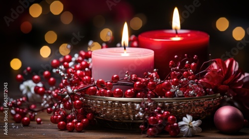 christmas decoration with red candles and decorations  copy space  christmas background and wallpaper