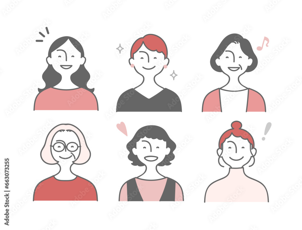 Positive women face upper body icon illustration set
/ポジティブな顔の女性の上半身アイコンイラストセット Positive women face upper body icon illustration set
/ポジティブな顔の女性の上半身アイコンイラストセット