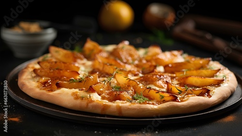 Sweet pizza with caramelized pears. generative AI