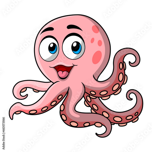 Cute octopus cartoon on white background