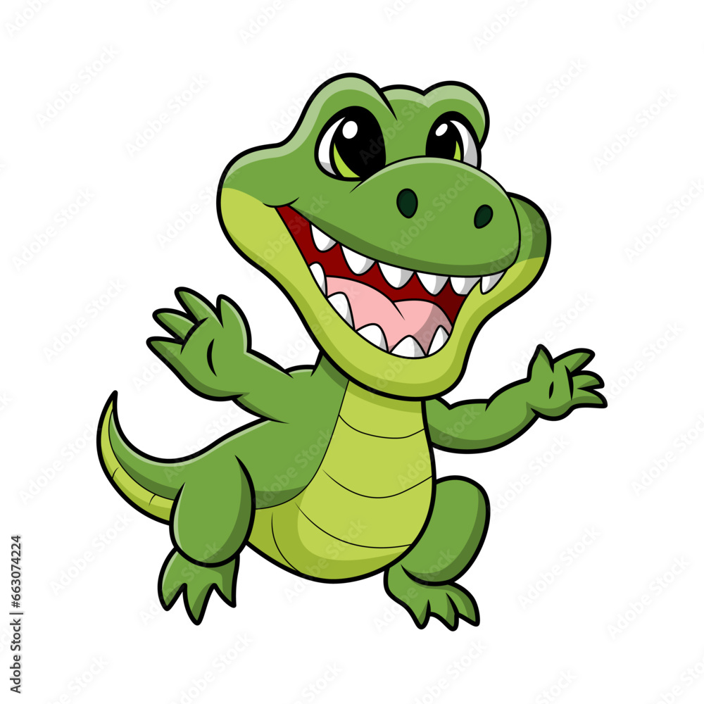Fototapeta premium Cute crocodile cartoon on white background
