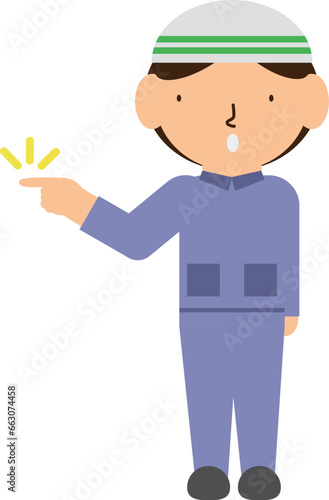作業着を着た人が指差呼称を行っているイメージイラスト