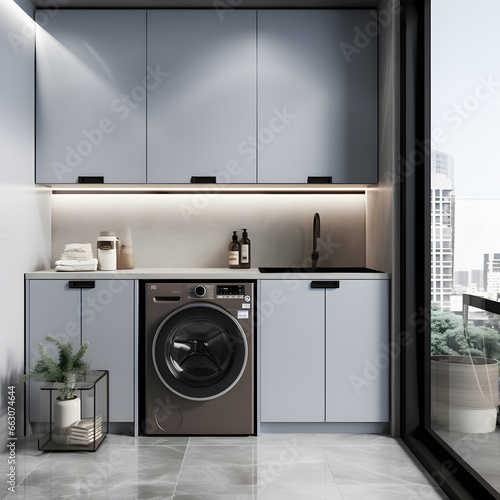 sleek washing machine in a modern bathroom