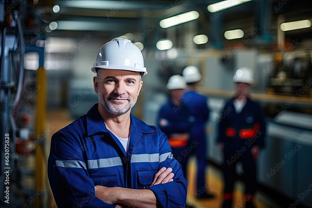 Maintenance Engineer man wearing uniform and safety hard hat on factory station Maintenance Engineer man wearing uniform and safety hard hat on factory station