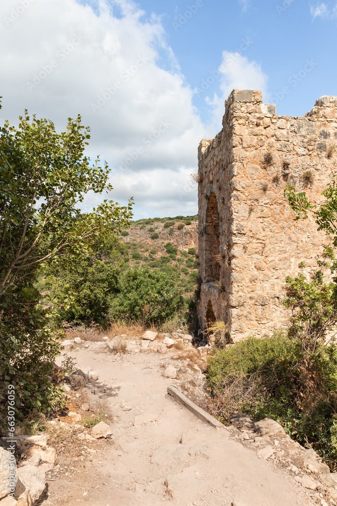 The remains  of lower watchtower in ruins of residence of the Grand Masters of the Teutonic Order in the ruins of the castle of the Crusader fortress located in the Upper Galilee in northern Israel