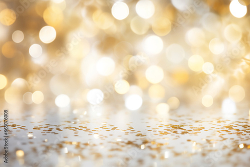 Christmas and New Year holidays festive background with golden bokeh, winter season post card. Copy space