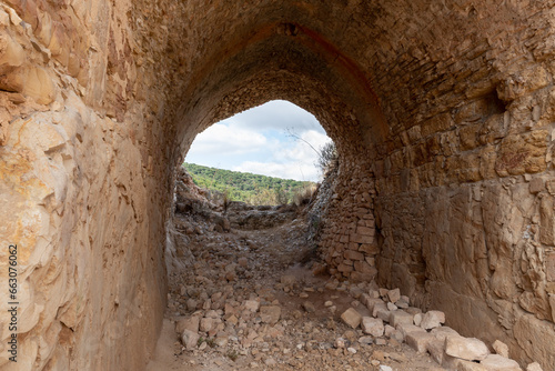 The remains  of main hall in the ruins of the residence of the Grand Masters of the Teutonic Order in the ruins of the castle of the Crusader fortress located in the Upper Galilee in northern Israel photo