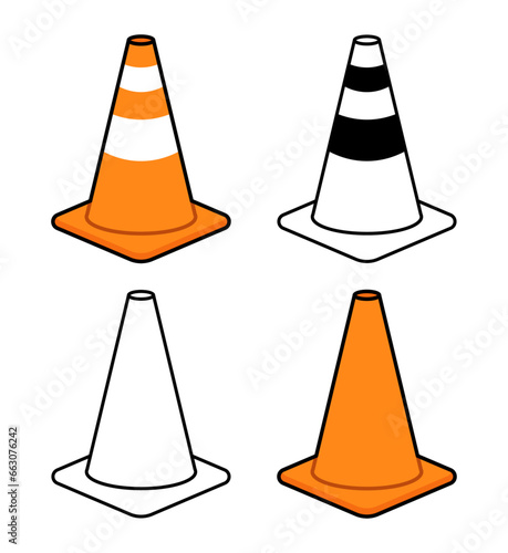 Vector Cartoon Traffic Cones With Black Outline