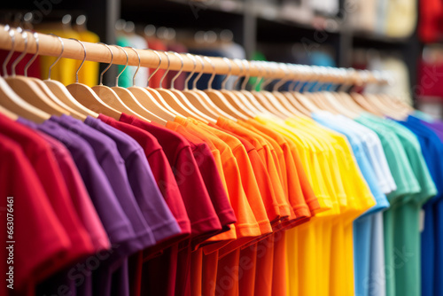 Explore our collection of vibrant, informal T-shirts. We procure and market popular products by studying consumer purchasing behavior. A concept for sales, retail, and marketing.
 photo