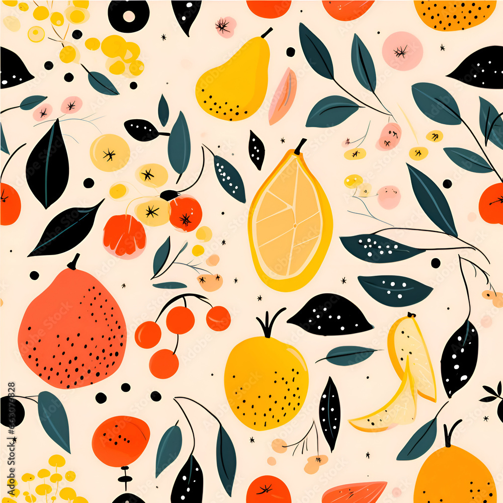 Seamless of Hand drawn abstract artistic cute fruits pattern. Collage playful contemporary print. Fashionable template for design Perfect for textiles and decoration, Wallpaper and packaging Seamless of Hand drawn abstract artistic cute fruits pattern. Collage playful contemporary print. Fashionable template for design Perfect for textiles and decoration, Wallpaper and packaging
