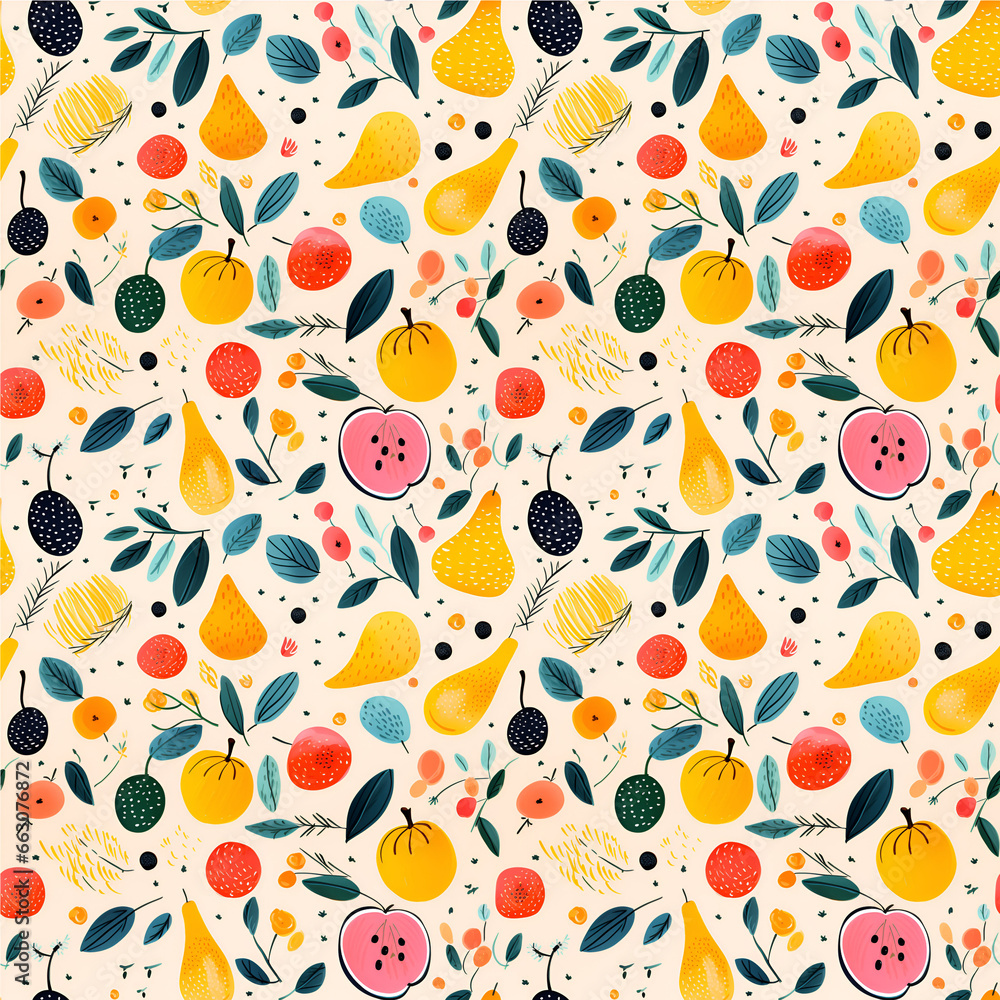 Seamless of Hand drawn abstract artistic cute fruits pattern. Collage playful contemporary print. Fashionable template for design Perfect for textiles and decoration, Wallpaper and packaging Seamless of Hand drawn abstract artistic cute fruits pattern. Collage playful contemporary print. Fashionable template for design Perfect for textiles and decoration, Wallpaper and packaging